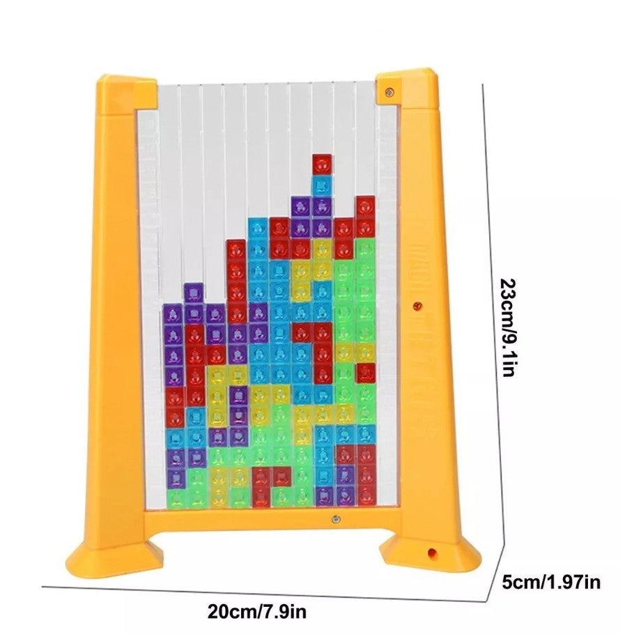 Joc De Inteligență Tetris Puzzle 3D, Educativ Montessori, Plastic, 70 Piese Multicolore, Cadru Galben, 23 x 19.8 x 5 cm