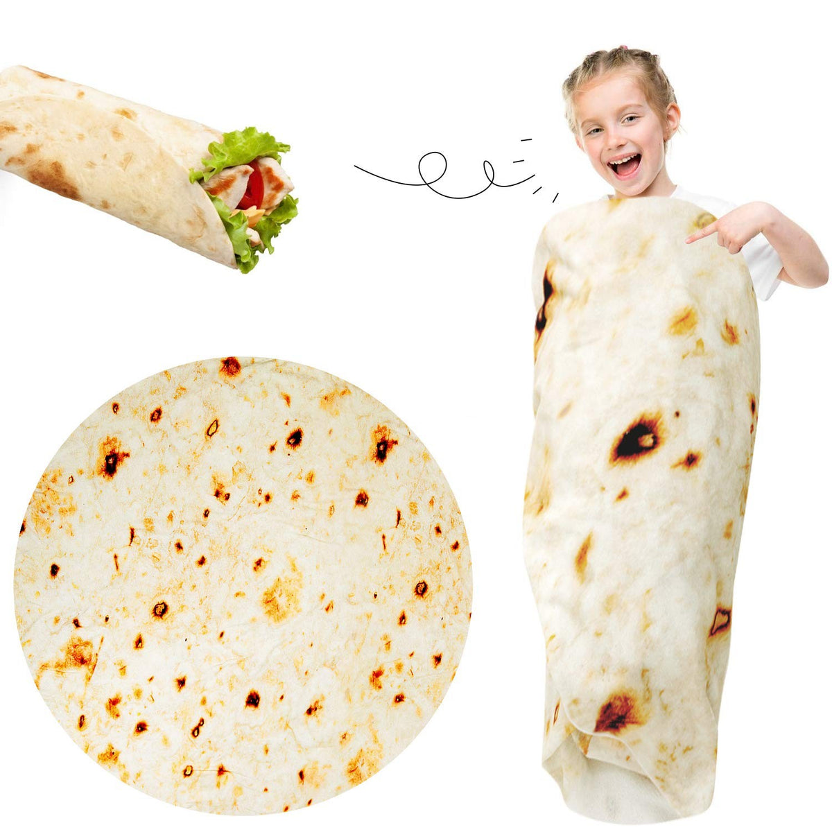 Set Patura Bebelusi Si Caciula, Design Inovativ Forma Lipie Tortilla, Flanel Moale Si Calduros, Poliester, 85 cm, Crem