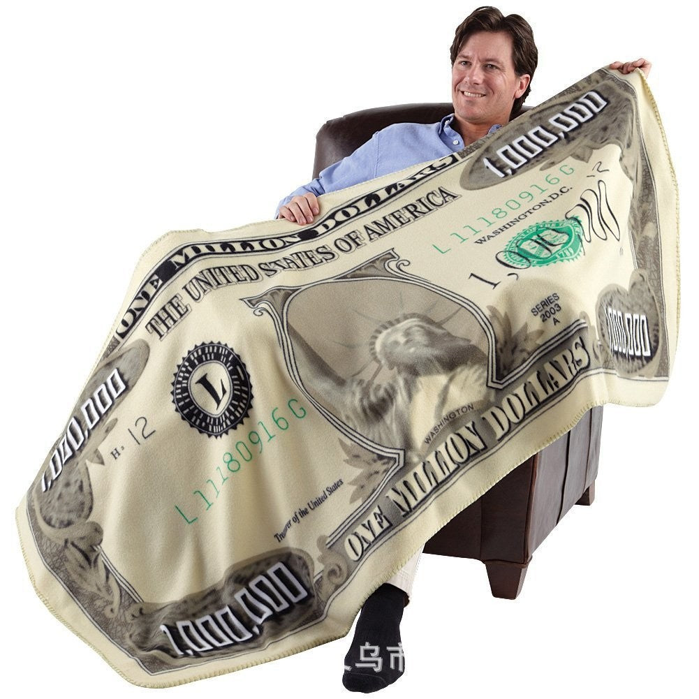 Patura de Pat sau Canapea, Model Bancnota 1.000.000 Dolari, Microfibra Moale si Calduroasa, Verde, 90x180 cm