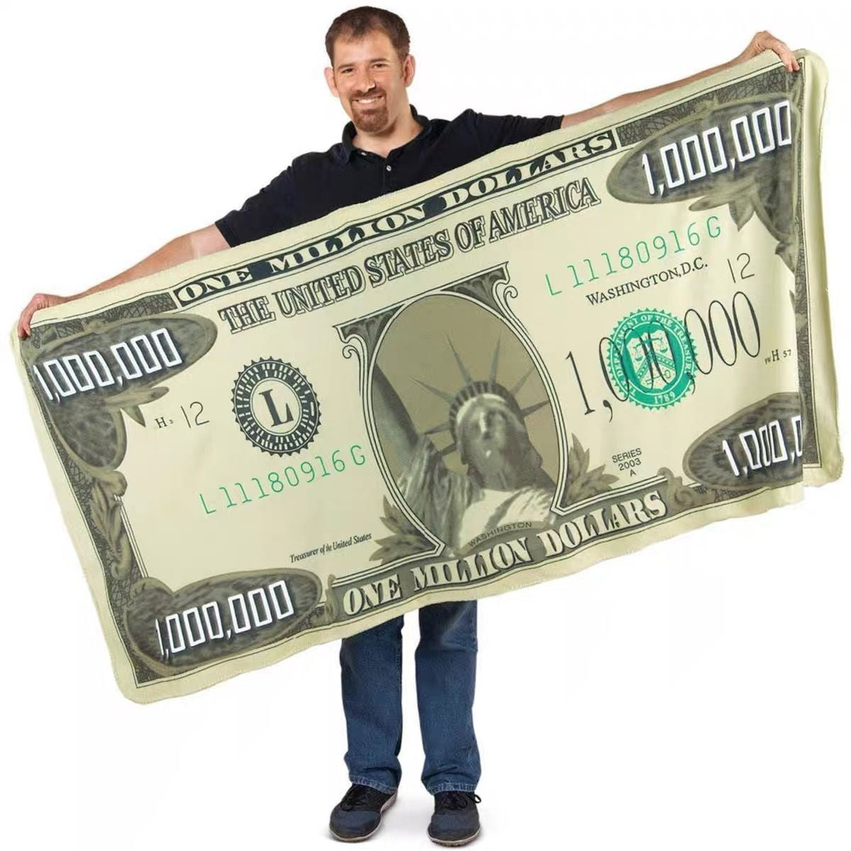 Patura de Pat sau Canapea, Model Bancnota 1.000.000 Dolari, Microfibra Moale si Calduroasa, Verde, 90x180 cm