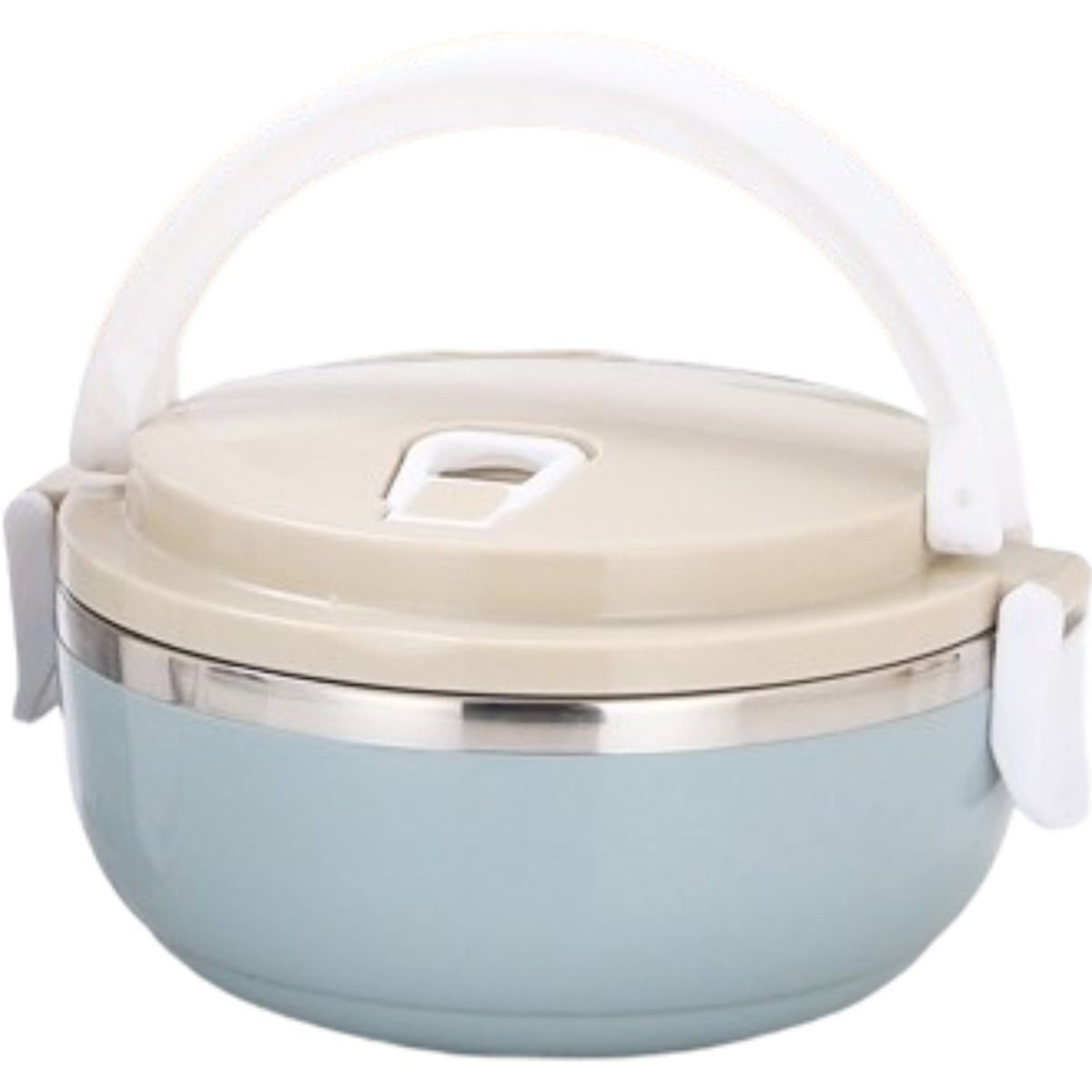 Caserola Termica Lunch Box, Recipient Alimente cu Inchidere Etansa si Valva Aerisire, Otel Inoxidabil si Maner, 700 ml, 15 x 8.5 cm, Albastru