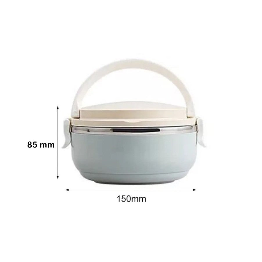 Caserola Termica Lunch Box, Recipient Alimente cu Inchidere Etansa si Valva Aerisire, Otel Inoxidabil si Maner, 700 ml, 15 x 8.5 cm, Albastru