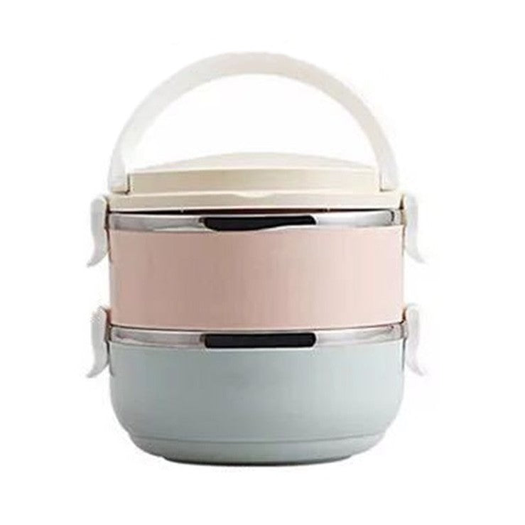 Set 2 Caserole Alimente Tip Lunch Box, Inchidere Etansa cu Valva Aerisire si Maner, Otel Inoxidabil, 1400 ml, 15.5 x 15 cm, Multicolor
