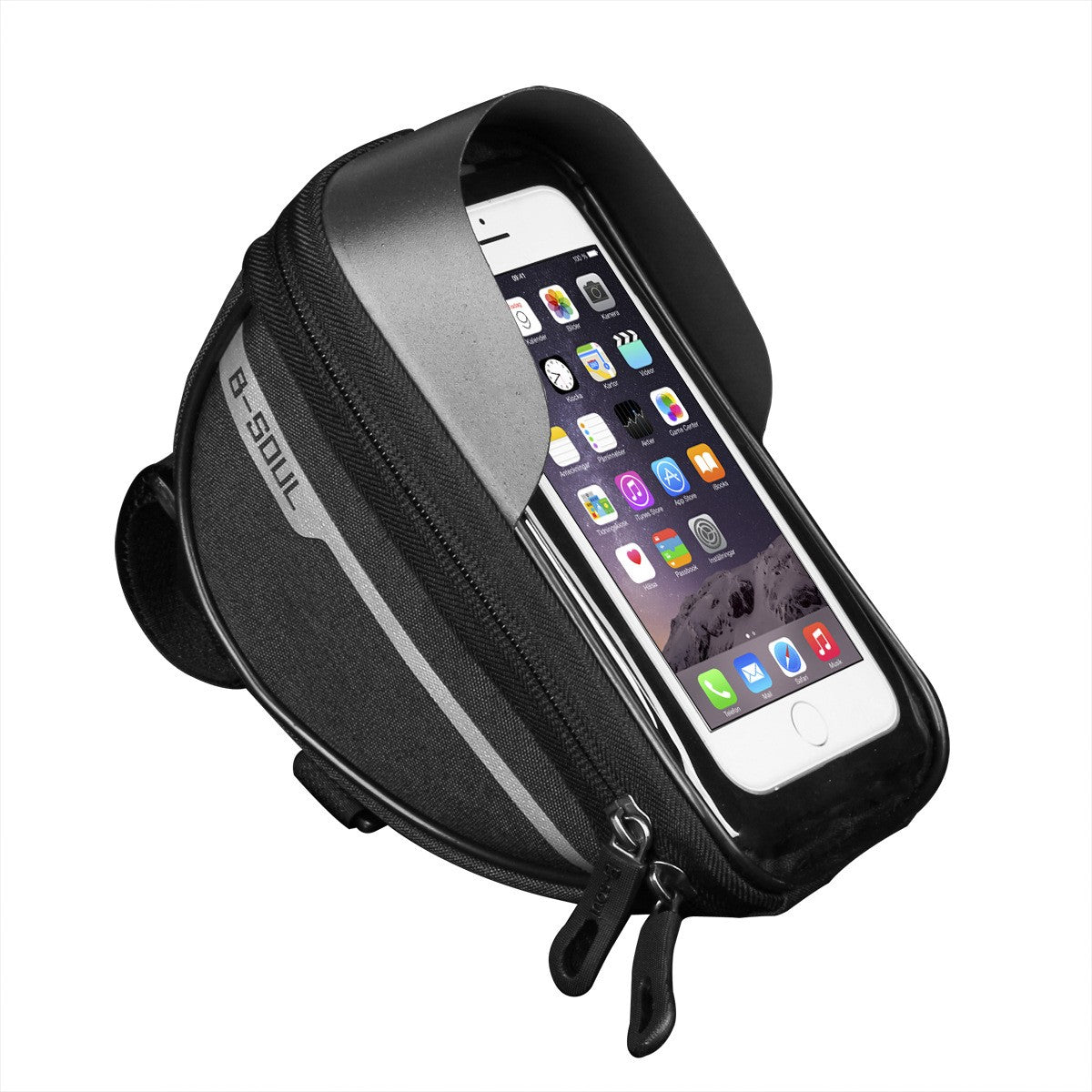 B-Soul Borseta Bicicleta Impermeabila, Geanta Ghidon cu Suport Telefon Touchscreen, Spatiu Depozitare Accesorii, Compatibila Smartphone Maxim 16 cm, 18.5x9.5 cm, Negru