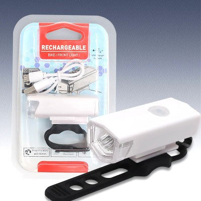 Far Cu LED Pentru Bicicleta Si Trotineta, Proiector Reincarcabil USB, 3 Moduri De Lumina, Rezistenta IPX4, Alb, 6.5x2.9x2.3 cm