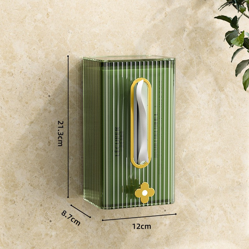 Cutie Suport Servetele, Dispensar de Perete sau Dulap, Organizator Vertical din Plastic Durabil, Rezistent la Umiditate, 21.3 x 8.7 x 12 cm, Verde