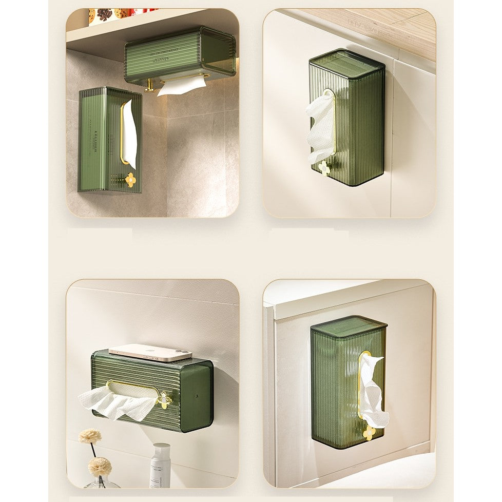 Cutie Suport Servetele, Dispensar de Perete sau Dulap, Organizator Vertical din Plastic Durabil, Rezistent la Umiditate, 21.3 x 8.7 x 12 cm, Verde