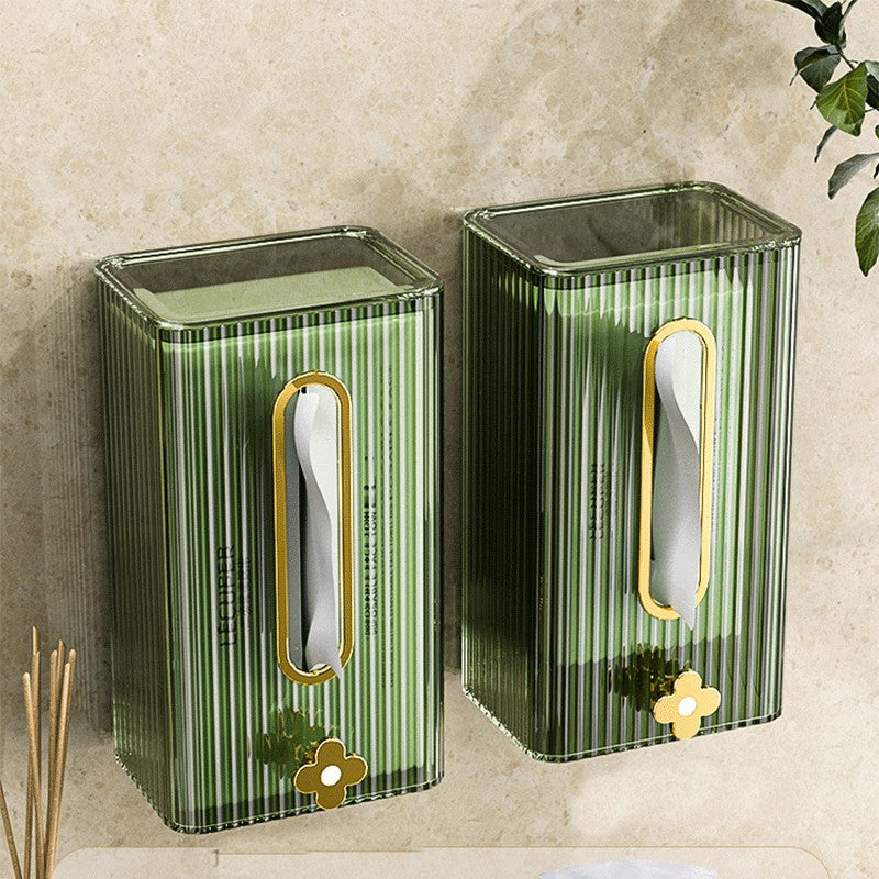 Cutie Suport Servetele, Dispensar de Perete sau Dulap, Organizator Vertical din Plastic Durabil, Rezistent la Umiditate, 21.3 x 8.7 x 12 cm, Verde