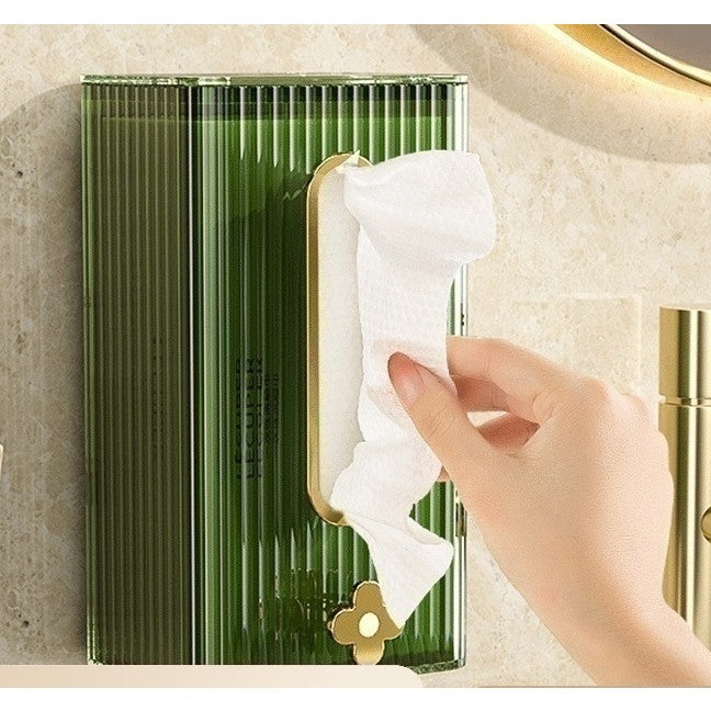Cutie Suport Servetele, Dispensar de Perete sau Dulap, Organizator Vertical din Plastic Durabil, Rezistent la Umiditate, 21.3 x 8.7 x 12 cm, Verde