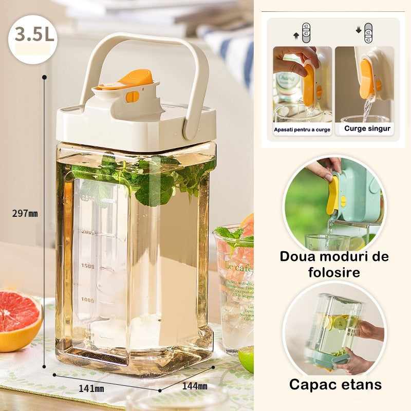 Dozator Portabil de Bauturi cu Robinet, Capacitate 3.5 Litri, Capac Etans si Filtru Reziduuri, Recipient Plastic Gradat cu Maner, 29.7 x 14.1 x 14.4 cm, Alb
