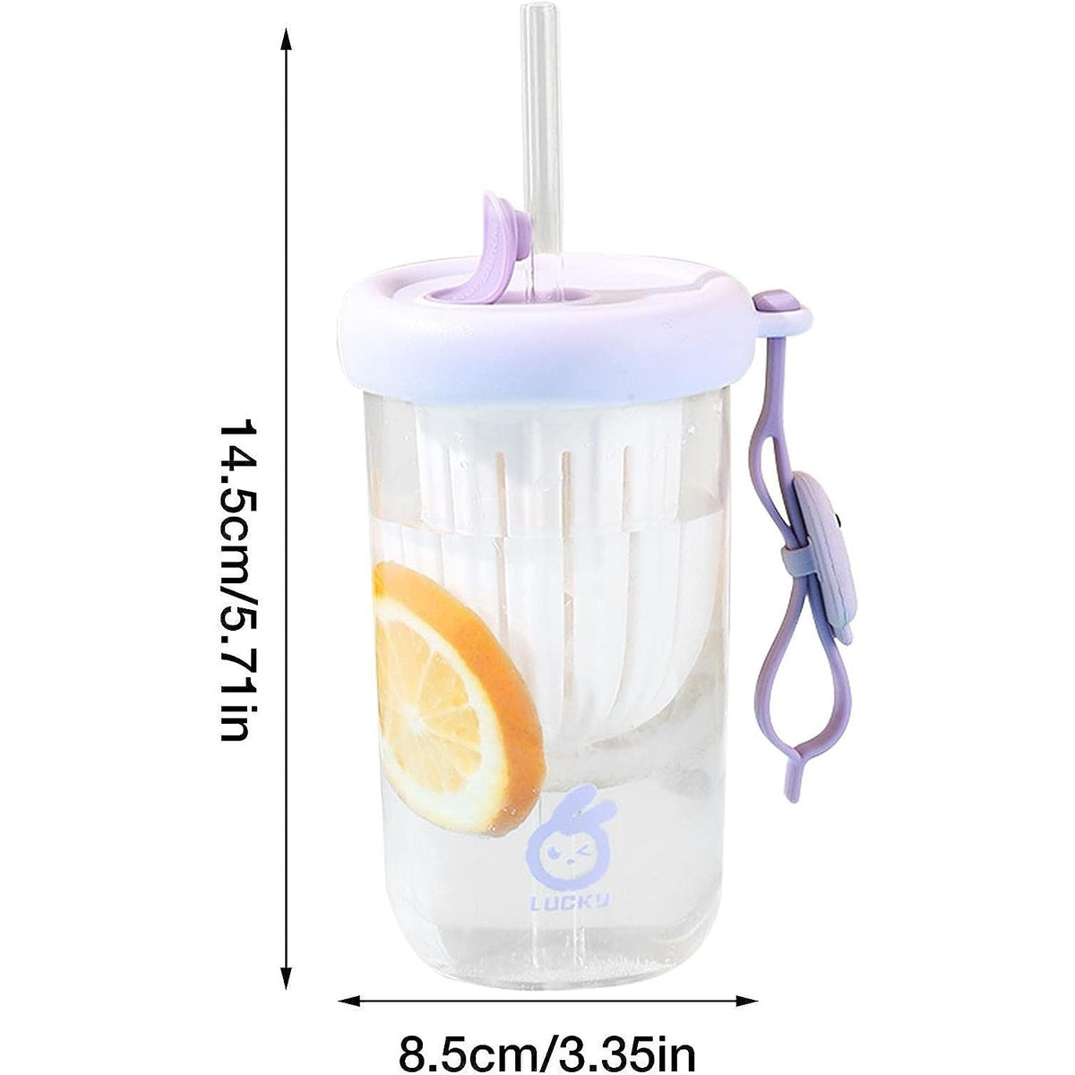 Pahar Copii cu Pai Detasabil si Capac, Protectie Anti-Cadere, Compartiment Infuzor pentru Fructe sau Ceai, Plastic Rezistent, 500 ml, Mov, 14.5x8.8x20 cm