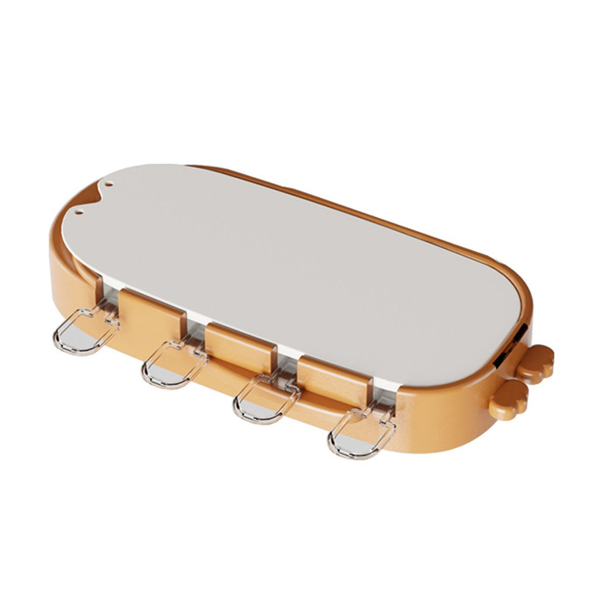 Forma Pentru Inghetata De Casa Cu 4 Compartimente, Modele Animale Din Desene Animate, Silicon Alimentar Si ABS, Sistem Eliberare Rapida Cu Buton, 21 x 12.8 x 3 cm, Portocaliu