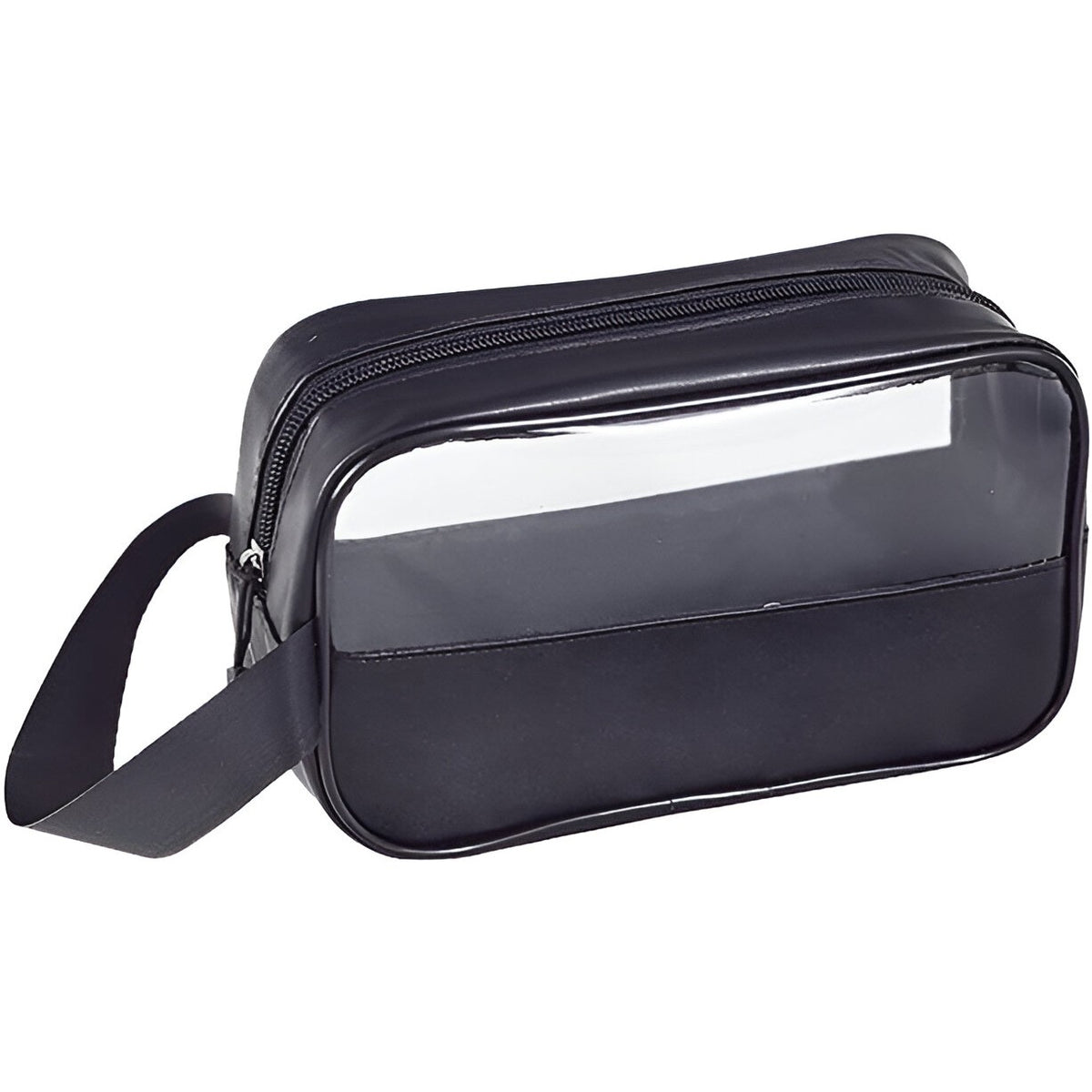 Geanta Cosmetice pentru Voiaj si Organizare, Portabila si Impermeabila, Material PVC si Textil, 22 x 12 x 8 cm, Negru