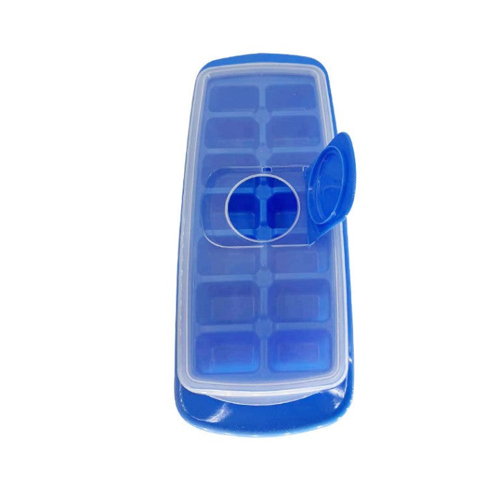 Forma pentru Cuburi de Gheata cu Capac si Orificiu de Umplere, 14 Compartimente, Plastic Alimentar Reutilizabil, Design Dreptunghiular, 29.5 x 12.5 x 4 cm, Albastru