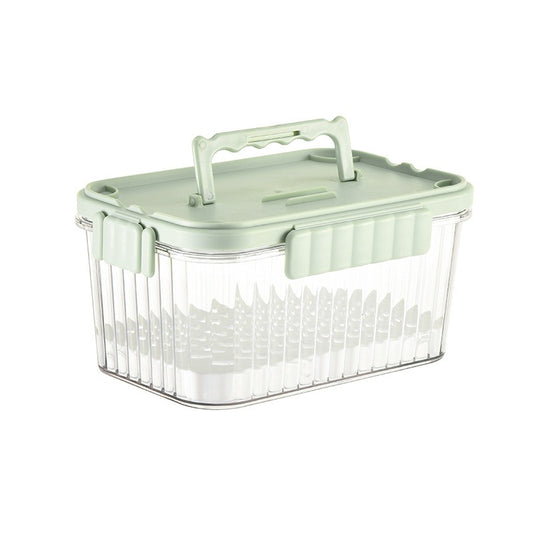 Caserola Termoizolanta Pentru Pranz, Recipient Etans Cu 2 Compartimente, Maner Si Spatiu Pentru Tacamuri, Plastic Rezistent La Congelator, Include 2 Furculite, 1500 ml, Transparent, 10 x 13.5 x 20 cm