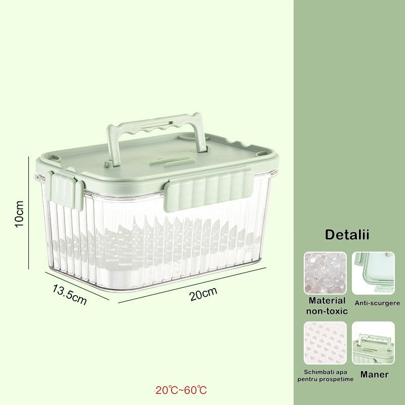Caserola Termoizolanta Pentru Pranz, Recipient Etans Cu 2 Compartimente, Maner Si Spatiu Pentru Tacamuri, Plastic Rezistent La Congelator, Include 2 Furculite, 1500 ml, Transparent, 10 x 13.5 x 20 cm