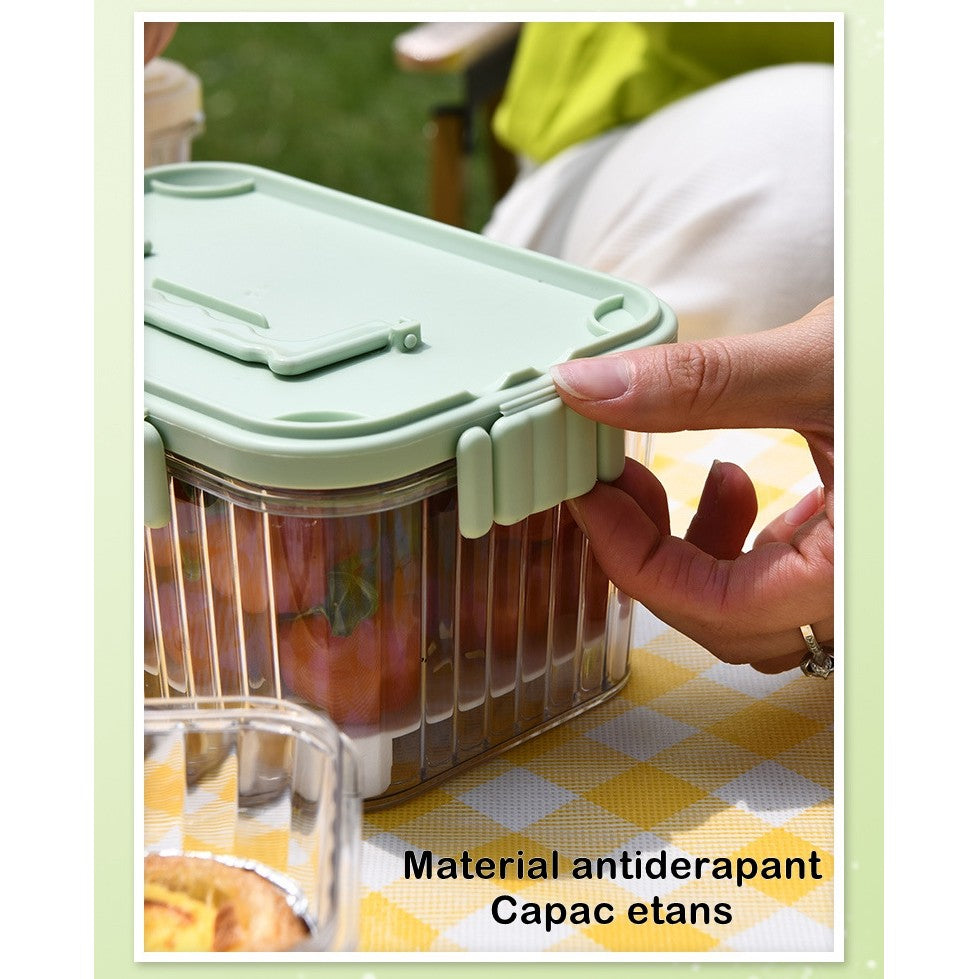 Caserola Termoizolanta Pentru Pranz, Recipient Etans Cu 2 Compartimente, Maner Si Spatiu Pentru Tacamuri, Plastic Rezistent La Congelator, Include 2 Furculite, 1500 ml, Transparent, 10 x 13.5 x 20 cm