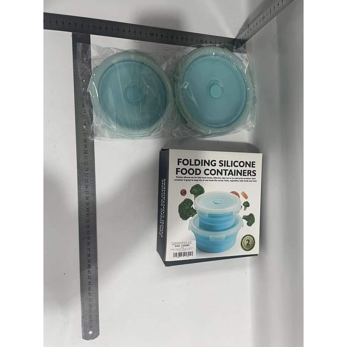 Set 2 Caserole Rotunde Pliabile Pentru Alimente, Silicon Termorezistent, Compatibile Cuptor Microunde si Masina de Spalat Vase, 500 ml si 800 ml, Albastru