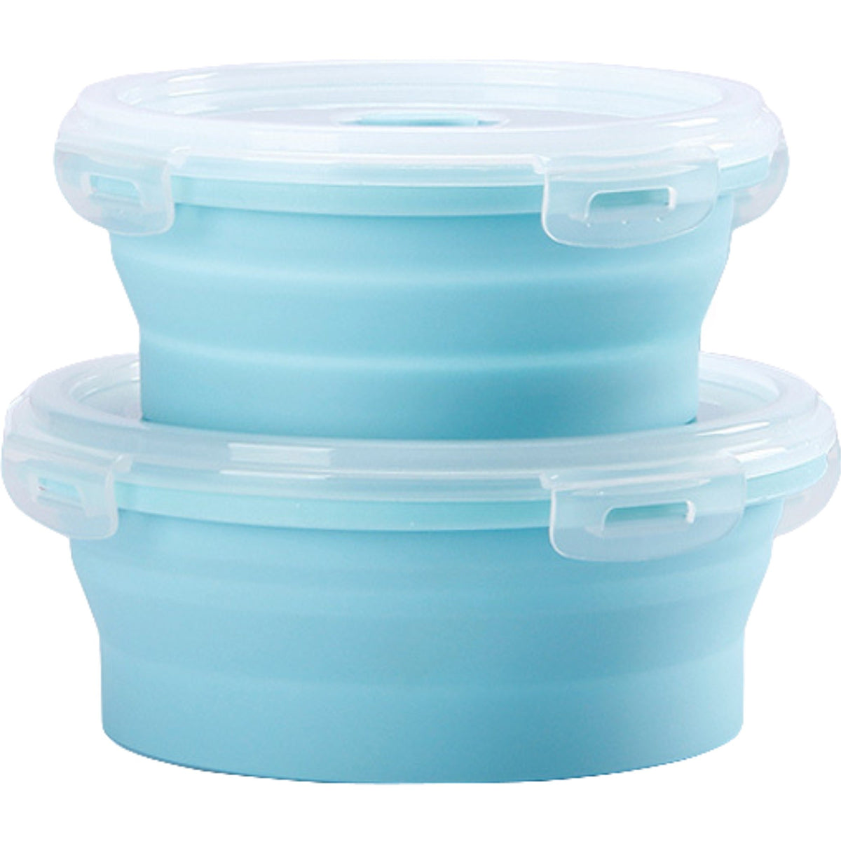 Set 2 Caserole Rotunde Pliabile Pentru Alimente, Silicon Termorezistent, Compatibile Cuptor Microunde si Masina de Spalat Vase, 500 ml si 800 ml, Albastru