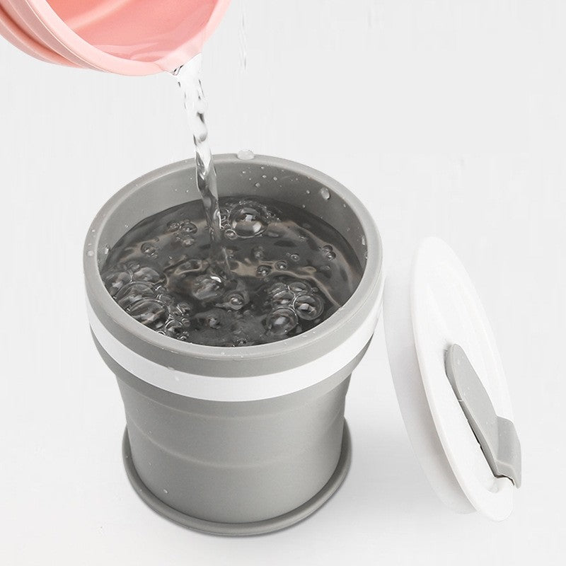 Pahar Pliabil Din Silicon Pentru Calatorii, Cana Portabila Pentru Camping Si Drumetii, Cu Pai Inclus, 350 ml, Gri