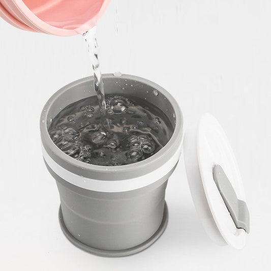 Pahar Pliabil Din Silicon Pentru Calatorii, Cana Portabila Pentru Camping Si Drumetii, Cu Pai Inclus, 350 ml, Gri