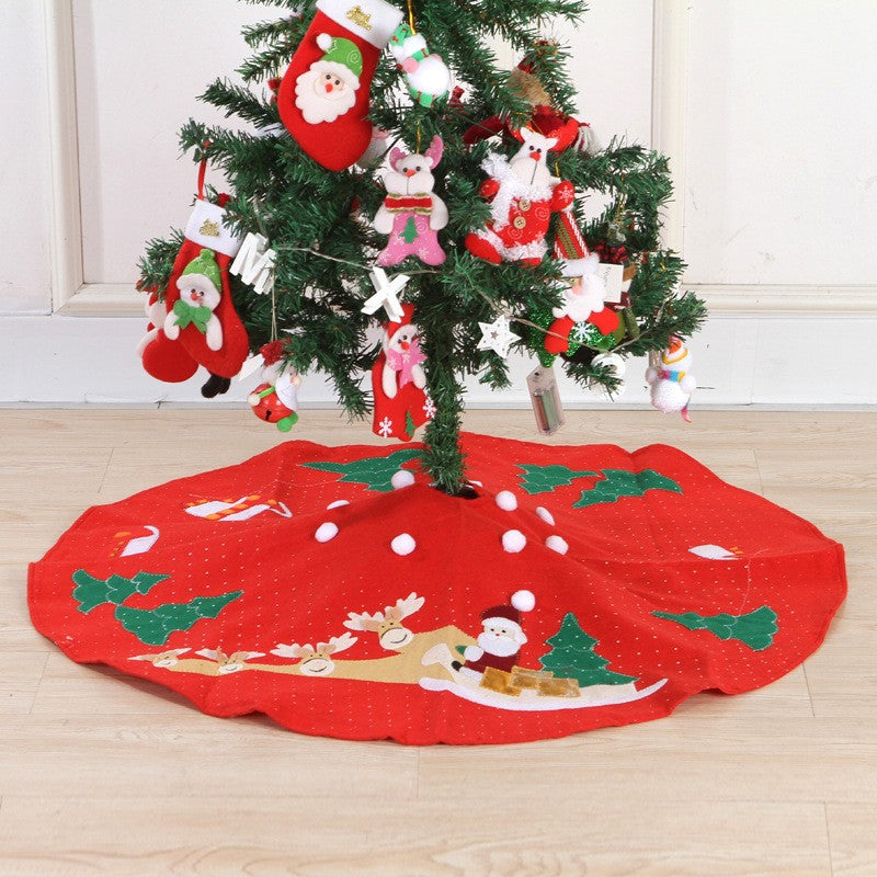 Covoraș pentru Brad de Crăciun, Fustă Decorativă cu Buclă de Fixare, Lână de Înaltă Calitate, Protecție Podea, Roșu și Verde, 90 cm