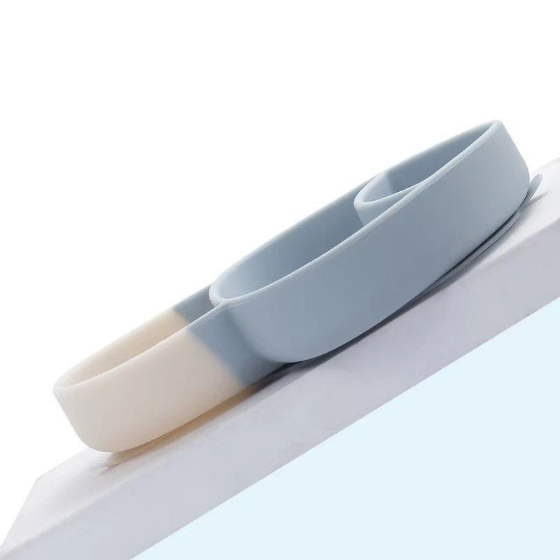 Set Diversificare Bebelusi, Farfurie Compartimentata Ciuperca cu Ventuza, Silicon Fara BPA, Include Lingurita, Furculita, Pai si Perie, 18 x 19.5 cm, Albastru