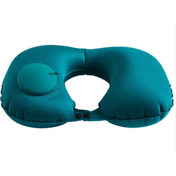 Perna Pentru Gat Si Calatorii, Umflare Rapida Prin Apasare, Design Ergonomic In Forma De U, Material Catifelat Moale, 40 x 28 cm, Verde