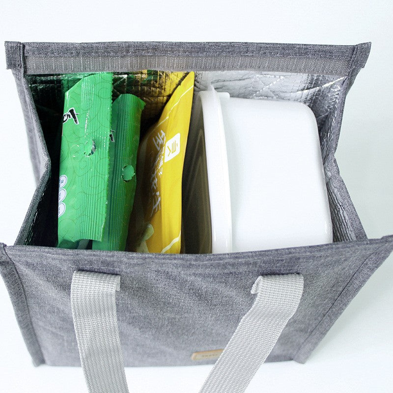 Geanta Termoizolanta Tip Bento Bag, Cooler Bag pentru Picnic si Camping, Interior Aluminiu, Rezistenta la Apa, Gri, 3.3 L, 22.5 x 13 cm