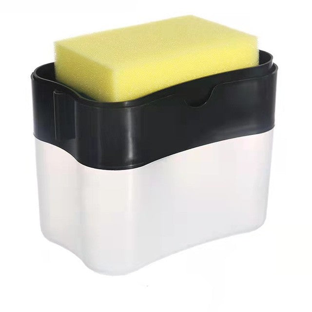 Dozator Detergent Vase 2 in 1 cu Suport Burete, Dispenser cu Pompa pentru Bucatarie sau Baie, Plastic ABS, 380 ml, 14 x 10.5 x 10 cm, Negru