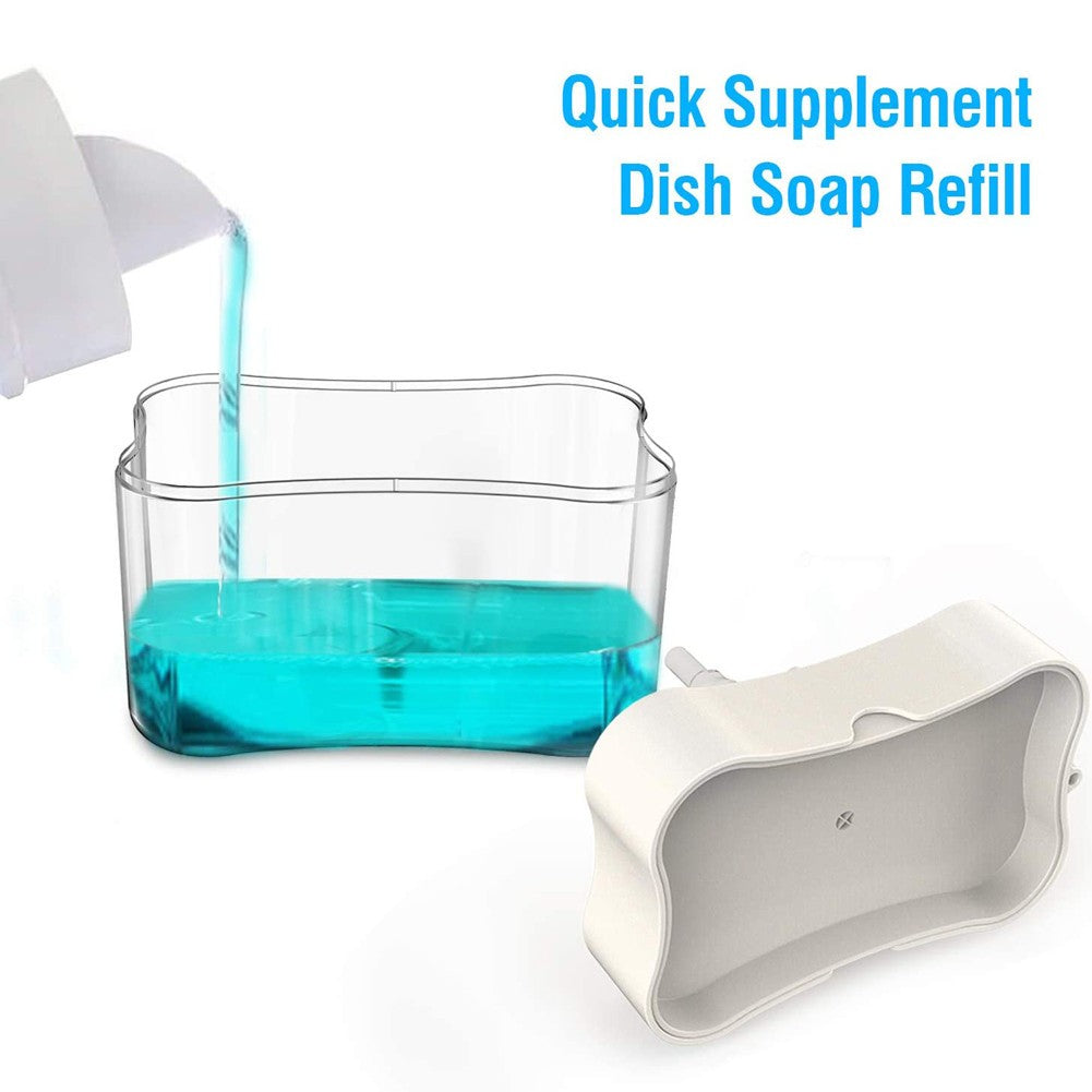Dozator Detergent Vase 2 in 1 cu Suport Burete, Dispenser Sapun Lichid, Pompa Manuala, Plastic ABS, Capacitate 380 ml, 14 x 10.5 cm, Alb