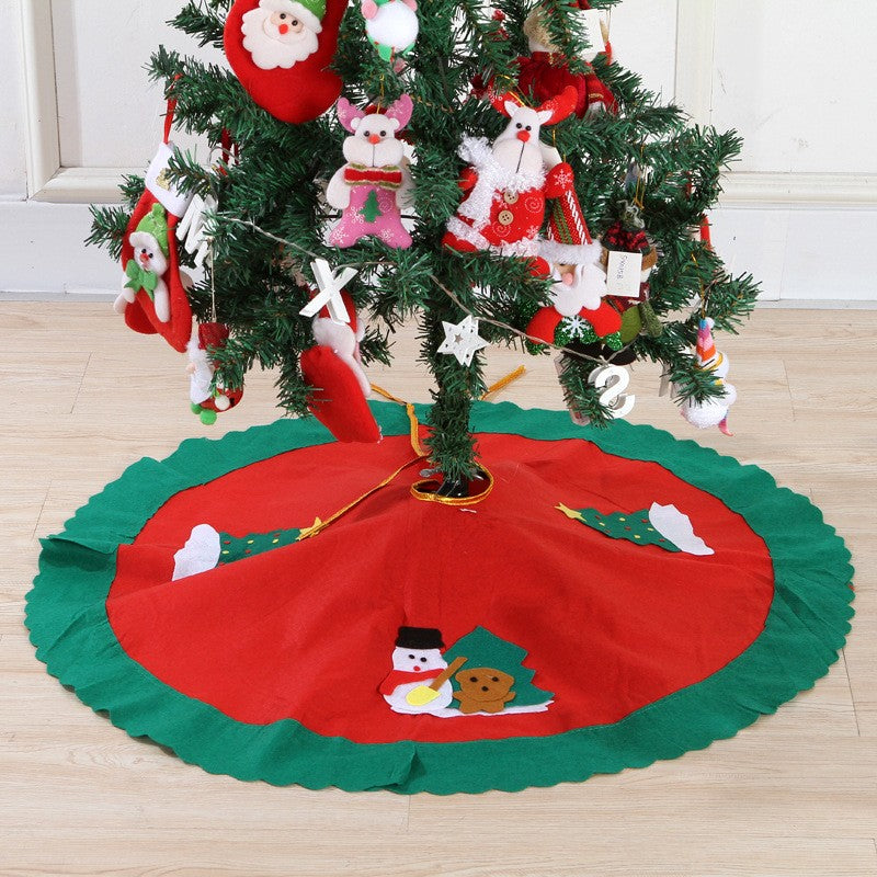 Covoraș Pentru Bradul De Crăciun, Fustă Decorativă Cu Buclă De Fixare, Lână Premium, Model Tradițional, Roșu și Verde, 90 cm