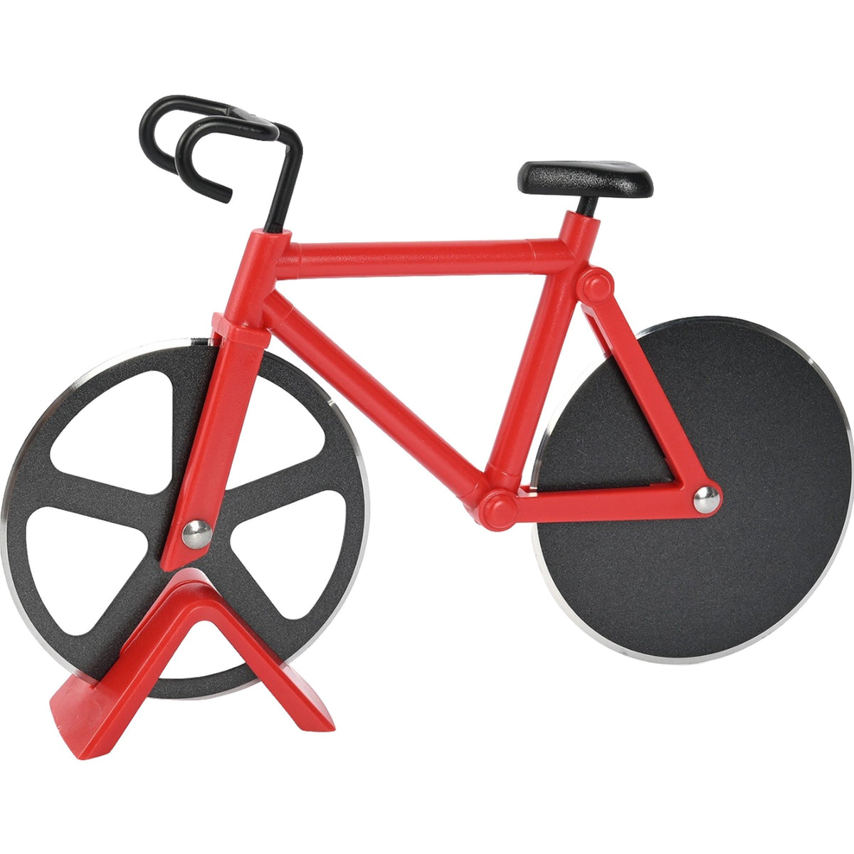 Cutit Pizza in Forma de Bicicleta, Role Taiere cu Suport Expunere, Otel Inoxidabil si PP, 19 x 12.5 cm, Negru