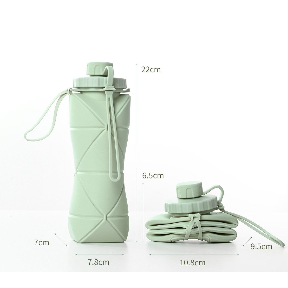 Sticla de Apa Pliabila, Recipient Reutilizabil pentru Sport si Calatorii, Silicon Termorezistent, 600 ml, Verde, 22 x 7.8 cm