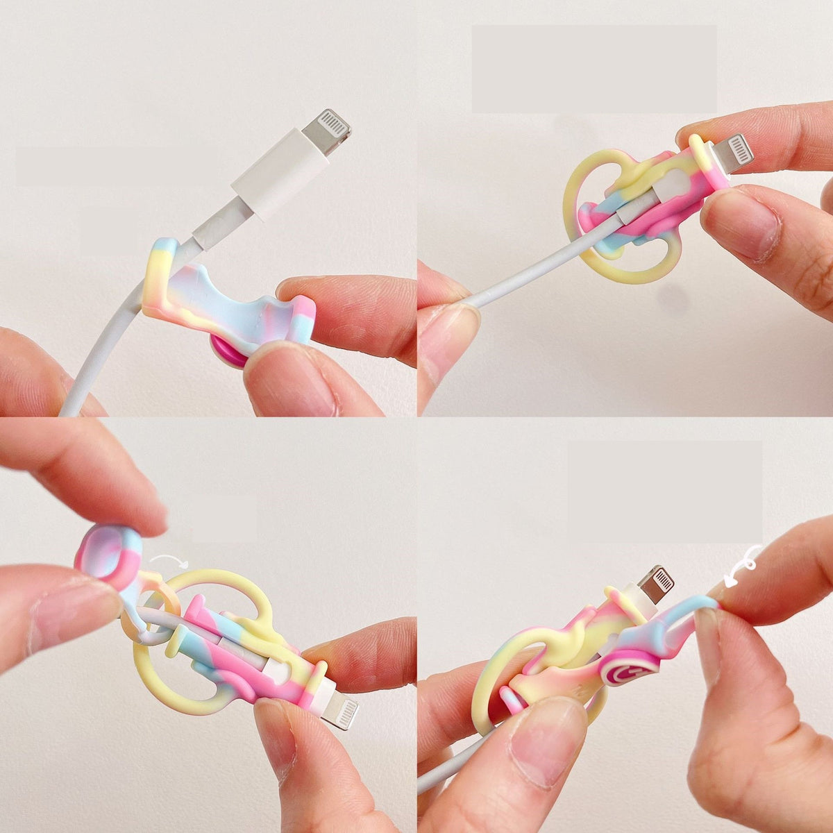 Protectie Cablu USB si Date 2 in 1, Organizator cu Inel de Depozitare, Silicon Elastic Anti-Rupere, Multicolor
