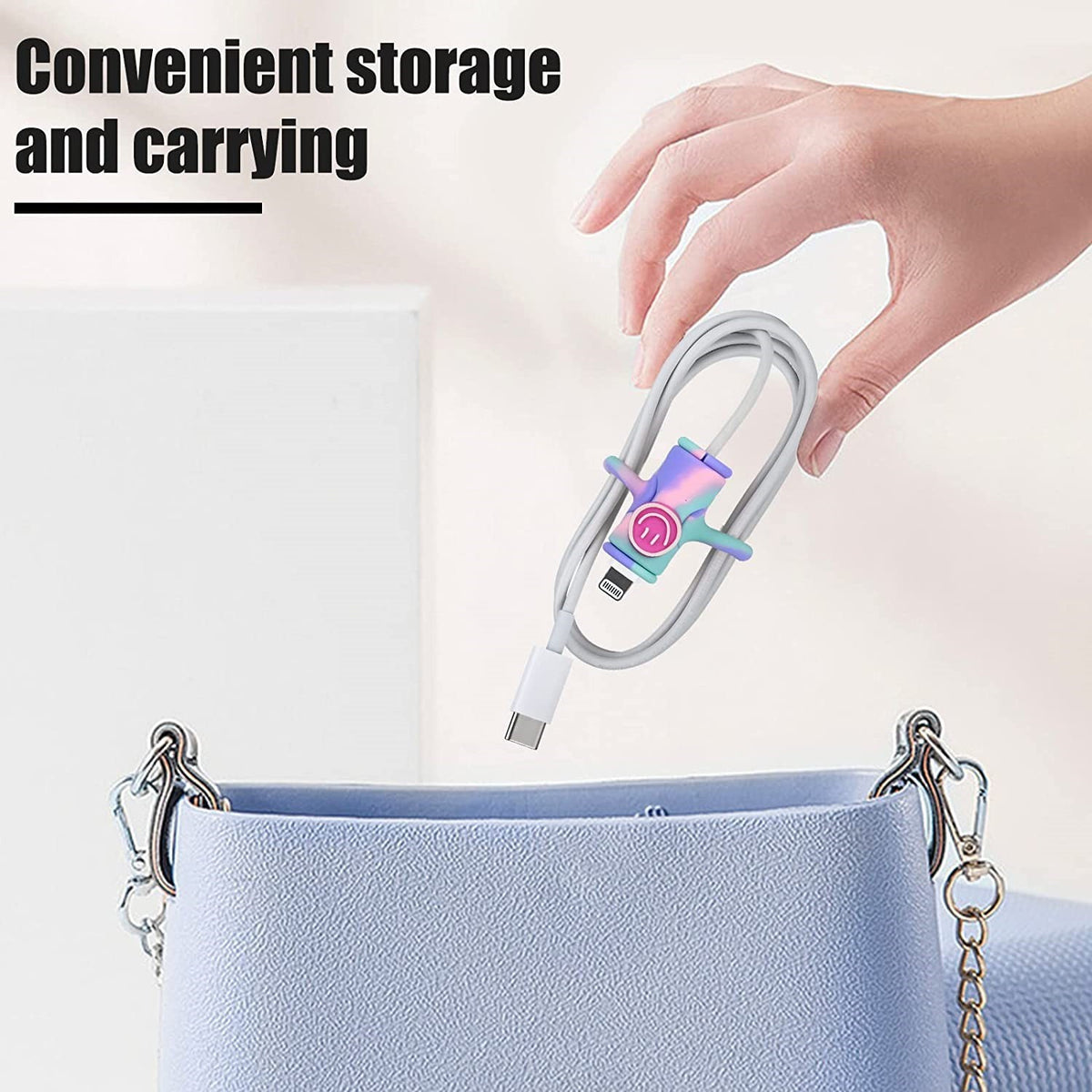 Protectie Cablu USB si Incarcator 2 in 1, Organizator cu Functie de Fixare si Protectie Anti-Rupere, Silicon Flexibil, Model 2, Multicolor