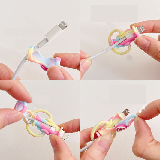 Protectie Cablu USB 2 In 1, Organizator Si Invelis Protectie Mufa Incarcare, Silicon Flexibil, Model 4, Multicolor