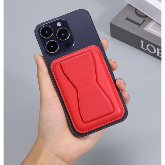 Portofel MagSafe Pentru Carduri Cu Suport Telefon Integrat, Atasare Magnetica, Piele Ecologica, Rosu
