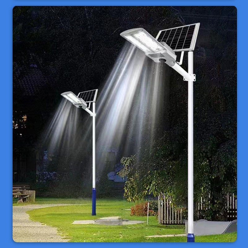 Lampa Solara Stradala 500W, Senzor Lumina si Acumulator Litiu 30000 mAh, Protectie IP65 Rezistenta la Apa, Lumina Rece, Autonomie 10 Ore, Finisaj Mat, 55 x 23 x 9 cm, Gri