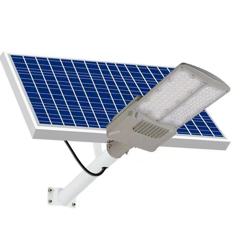 Lampa Solara Stradala 500W, Senzor Lumina si Acumulator Litiu 30000 mAh, Protectie IP65 Rezistenta la Apa, Lumina Rece, Autonomie 10 Ore, Finisaj Mat, 55 x 23 x 9 cm, Gri