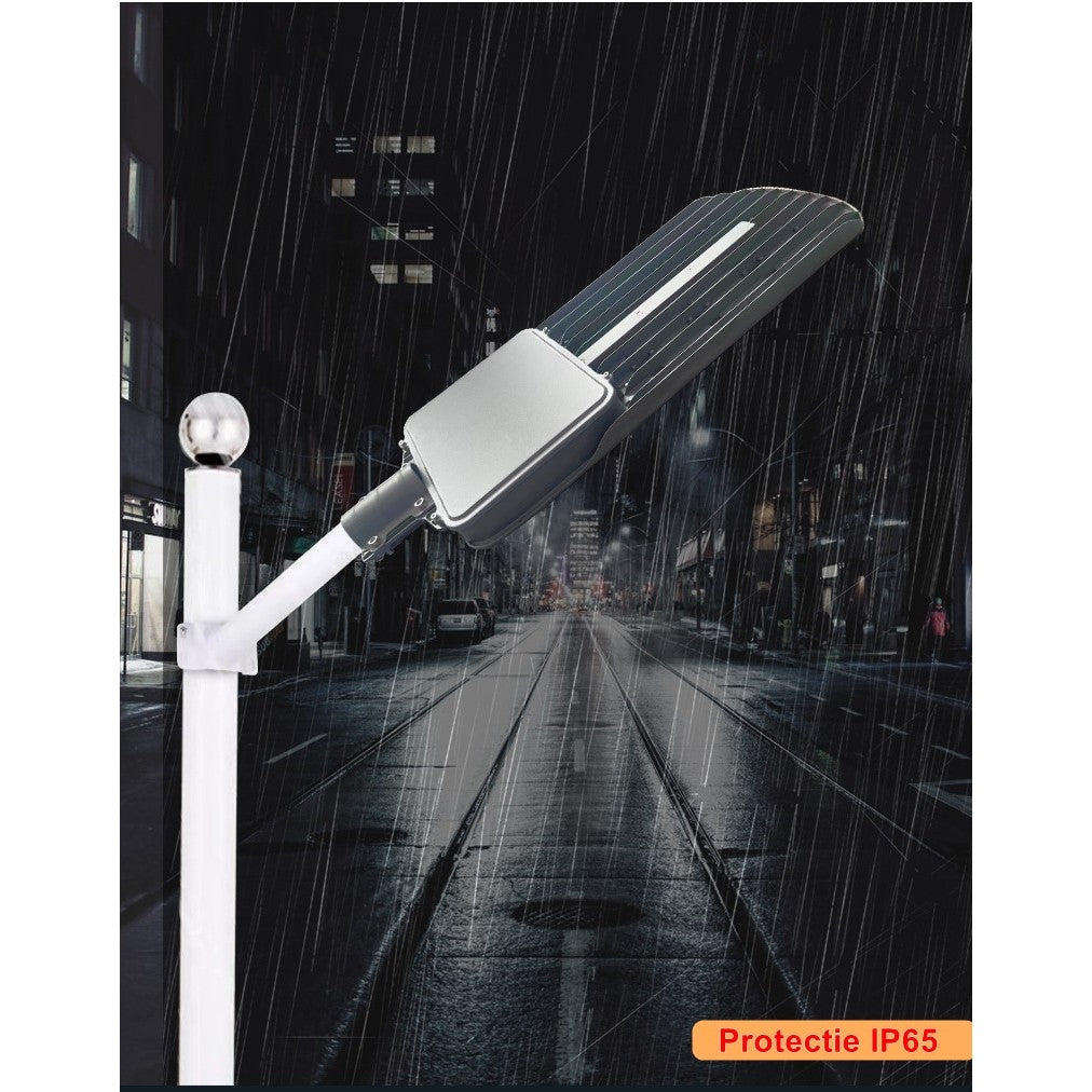 Lampa Solara Stradala, Putere 300W, 306 LED SMD, 3000 Lumeni, Senzor Lumina si Telecomanda, Protectie IP65, Autonomie 12-16 Ore, Carcasa ABS, Lumina Alb Rece, Gri, 70.3 x 36.5 cm