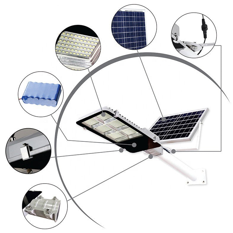 Lampa Solara Stradala, 100 LED SMD, 80W, 7200 Lumeni, Senzor Lumina si Telecomanda, Autonomie 16 Ore, Protectie IP65, Carcasa ABS, 38.6 x 13.3 cm, Lumina Alb Rece 6500K