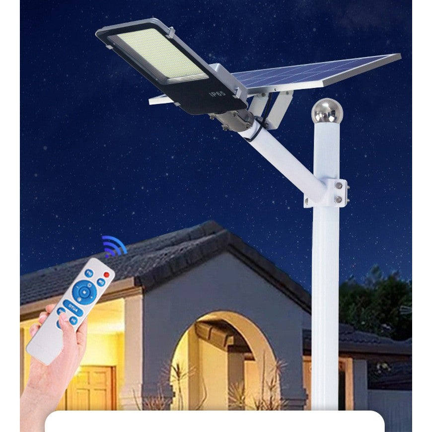 Lampa Solara Stradala 500W, Senzor Lumina si 616 LED-uri, Autonomie 10 Ore, Protectie IP65, Baterie Litiu 4000 mAh, Lumina Rece, 49.5 x 21 x 9 cm, Negru