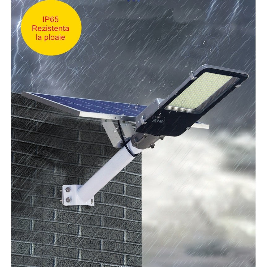 Lampa Solara Stradala 500W, Senzor Lumina si 616 LED-uri, Autonomie 10 Ore, Protectie IP65, Baterie Litiu 4000 mAh, Lumina Rece, 49.5 x 21 x 9 cm, Negru