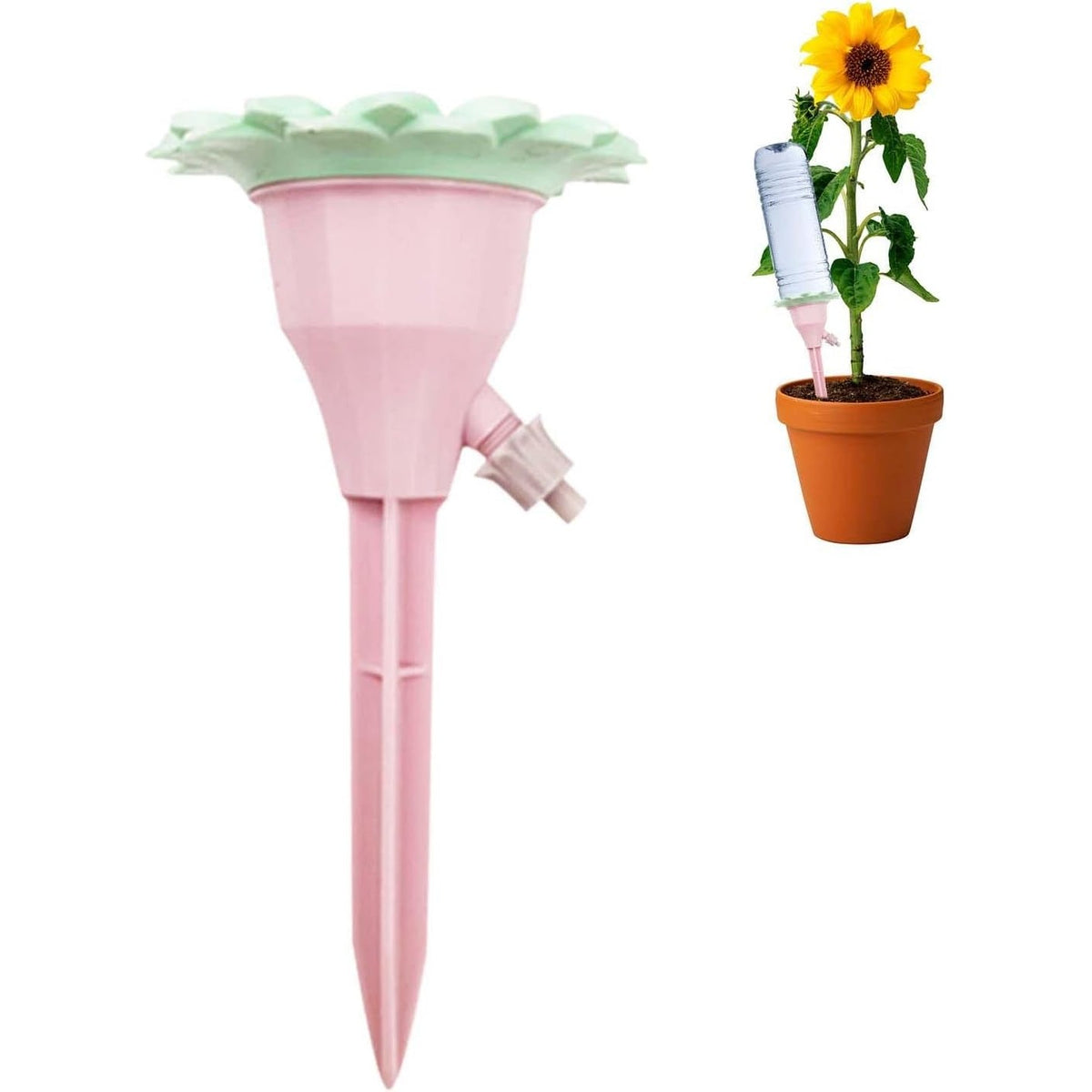 Set Picurătoare pentru Irigare cu Valvă Reglabilă, Design Floare pentru Ghivece și Grădină, Fixare prin Înfigere, Plastic, 16.8 x 9 cm, Roz
