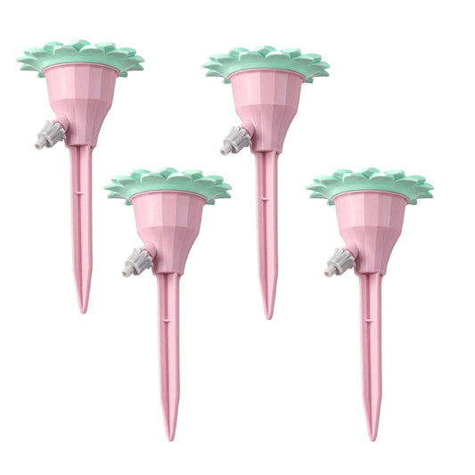 Set Picurătoare pentru Irigare cu Valvă Reglabilă, Design Floare pentru Ghivece și Grădină, Fixare prin Înfigere, Plastic, 16.8 x 9 cm, Roz