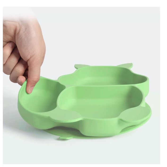 Set Diversificare Bebelusi si Copii, 10 Piese din Silicon Alimentar si Lemn, Farfurie si Bol cu Ventuza Antiderapanta, Cana Gustari, Baveta si Tacamuri, Fara BPA, Verde