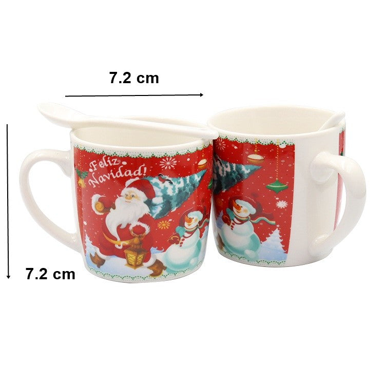 Set Cana Cafea și Ceai cu Linguriță, Model Moș Crăciun, Ceramică, 200 ml, Roșu