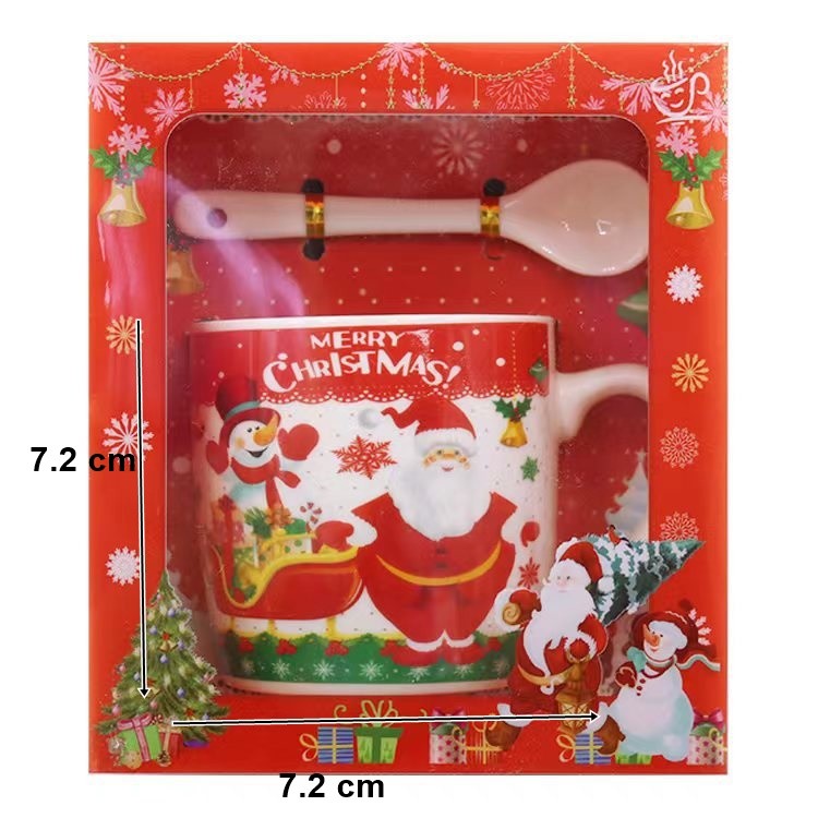 Set Cana Craciun cu Lingurita, Model Mos Craciun cu Sanie, Ceramica, 200 ml, Multicolor