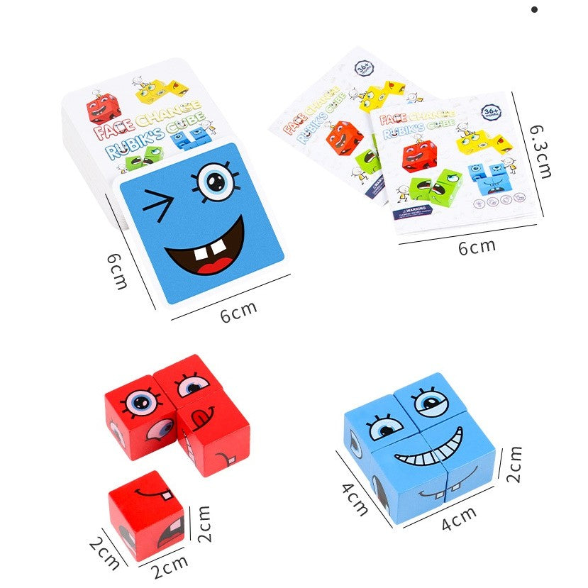 Jucarie pentru copii montessori Berbis, cub din lemn, asamblare fete, 64 de carti distractive, pentru baieti si fete, varsta +3 ani, educativ, multicolor
